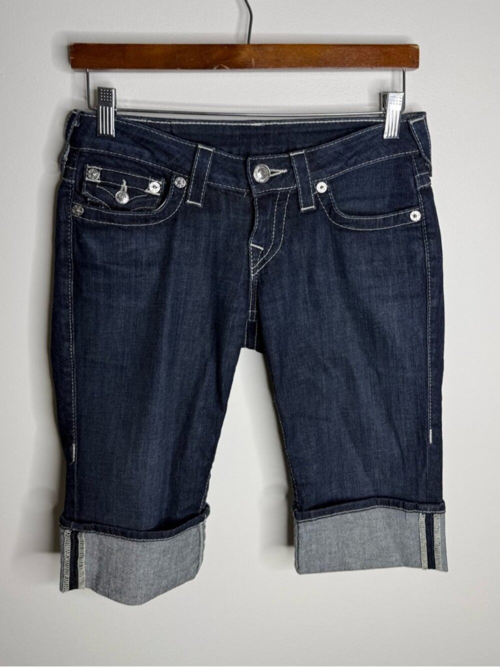 True Religion knee length jean shorts